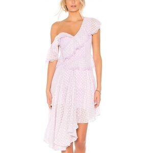 Bardot Lilac Asymmetrical Lace Ruffled One-Shoulder Dress with Polka Dots